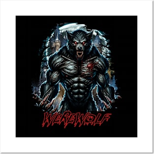 Moonlit Terror: Beware the Werewolf's Howl Posters and Art